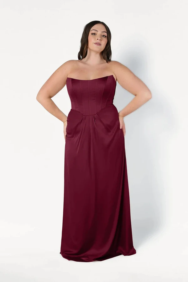 Selena Merlot Bridesmaid Dress by TH&TH curve-front Selena Merlot Bridesmaid Dress by TH&TH curve-front