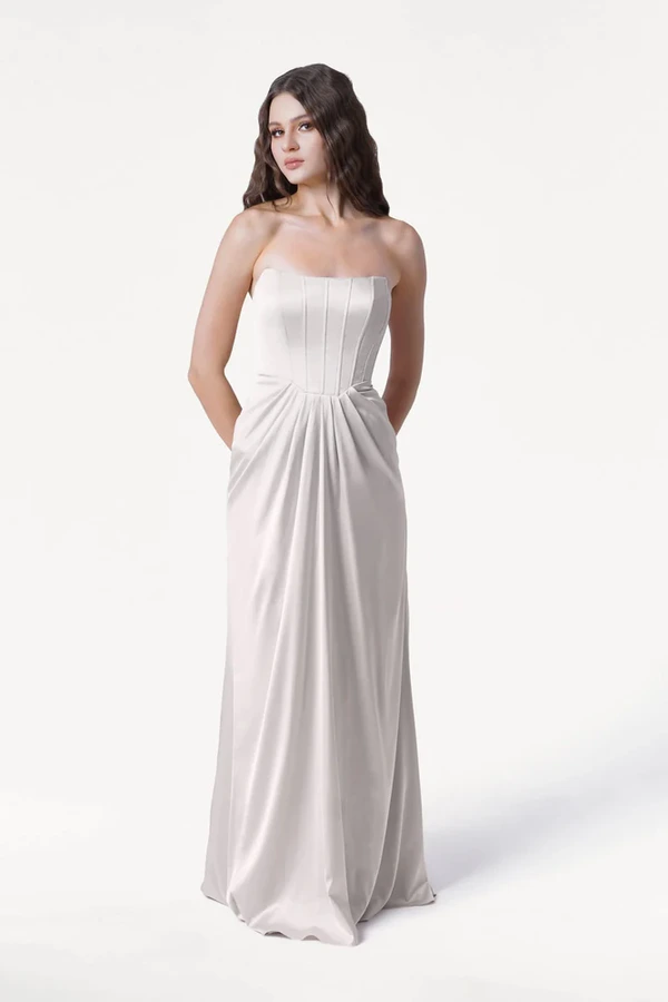 Selena Oyster Bridesmaid Dress by TH&TH front Selena Oyster Bridesmaid Dress by TH&TH front