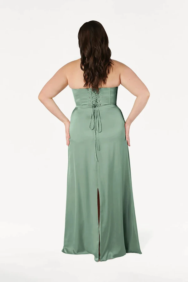 Selena Sage Green Bridesmaid Dress by TH&TH curve-back Selena Sage Green Bridesmaid Dress by TH&TH curve-back
