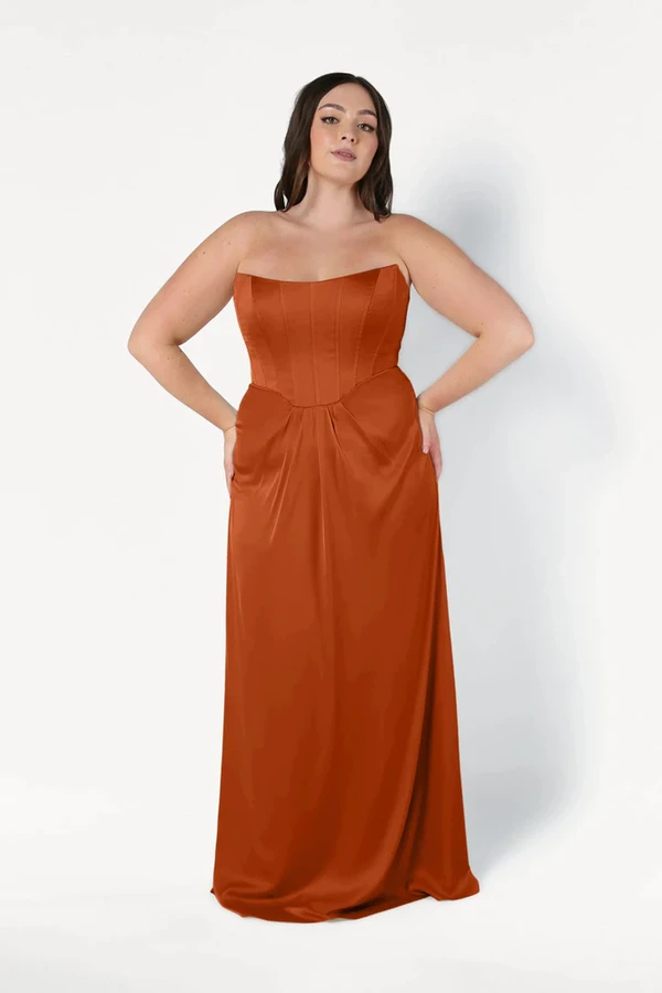 Selena Terracotta Bridesmaid Dress by TH&TH curve-front Selena Terracotta Bridesmaid Dress by TH&TH curve-front