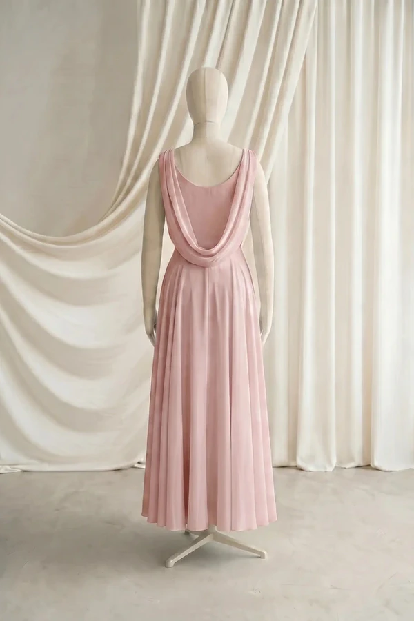 Athena Junior Bridesmaid Dress by TH&TH – Blush Pink – Back Athena junior bridesmaid dress by TH&TH in Blush Pink chiffon, full-length back view
