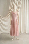 Athena junior bridesmaid dress by TH&TH in Blush Pink chiffon, full-length front view