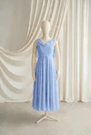 Athena junior bridesmaid dress by TH&TH in Dusty Blue chiffon, full-length front view