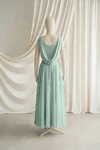 Athena junior bridesmaid dress by TH&TH in Dusty Eucalyptus chiffon, full-length back view