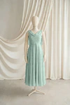 Athena junior bridesmaid dress by TH&TH in Dusty Eucalyptus chiffon, full-length front view