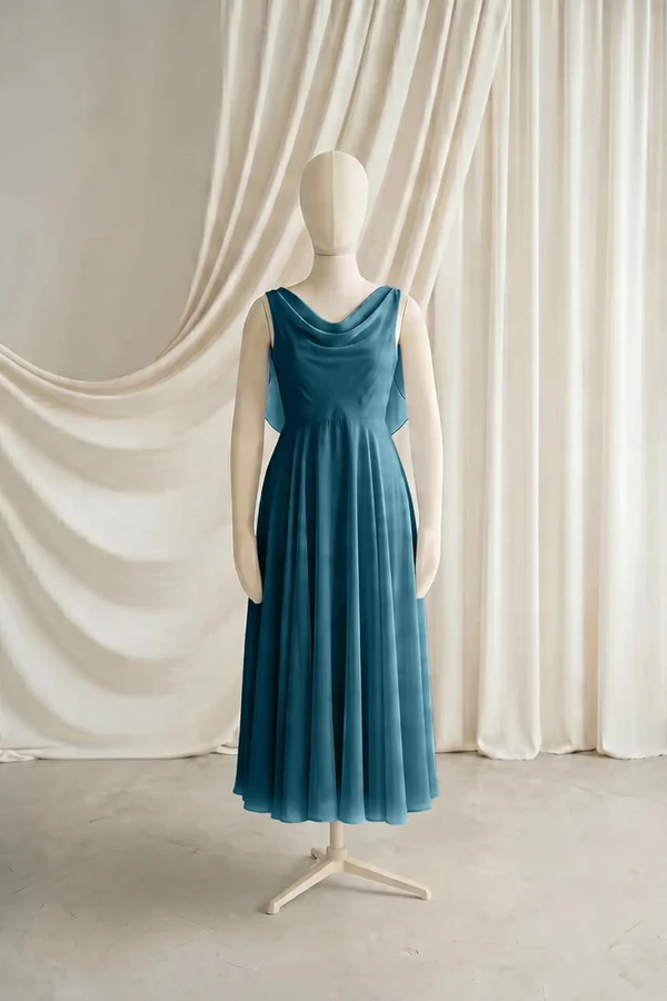 Athena Junior Bridesmaid Dress by TH&TH – Emerald Dawn – Front Athena junior bridesmaid dress by TH&TH in Emerald Dawn chiffon, full-length front view