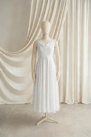 Athena junior bridesmaid dress by TH&TH in Ivory, full-length front view