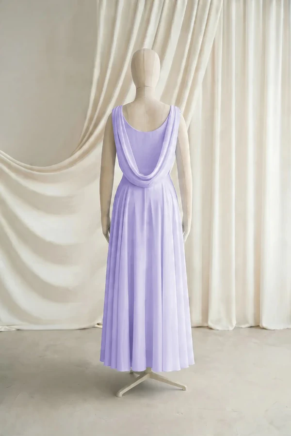 Athena Junior Bridesmaid Dress by TH&TH – Purple – Lilac Mist – Back Athena junior bridesmaid dress by TH&TH in Lilac Mist, full-length back view