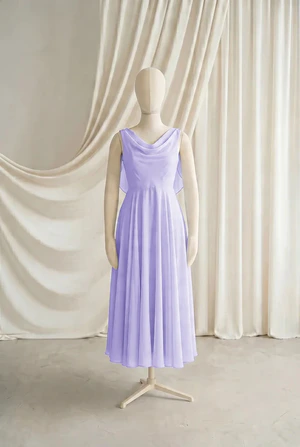 Athena junior bridesmaid dress by TH&TH in Lilac Mist, full-length front view