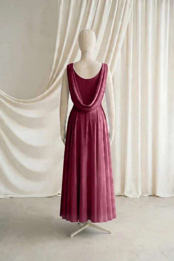 Athena Junior Bridesmaid Dress by TH&TH – Burgundy – Merlot – Back Athena junior bridesmaid dress by TH&TH in Merlot, full-length back view