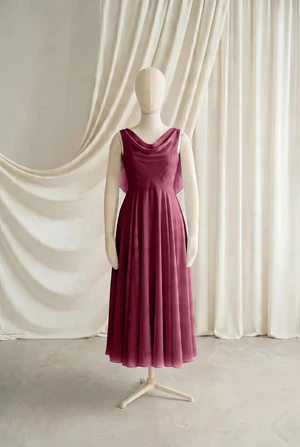 Athena junior bridesmaid dress by TH&TH in Merlot, full-length front view