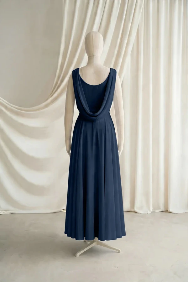 Athena Junior Bridesmaid Dress by TH&TH – Navy – Navy – Back Athena junior bridesmaid dress by TH&TH in Navy, full-length back view