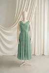 Athena junior bridesmaid dress by TH&TH in Sage Green chiffon, full-length front view