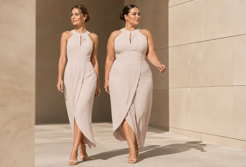 The $49 Edit — Talia Sarah bridesmaid dresses on straight and curve models, reduced from $199