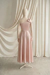 Mara junior bridesmaid dress by TH&TH in Blush Pink, full-length back view