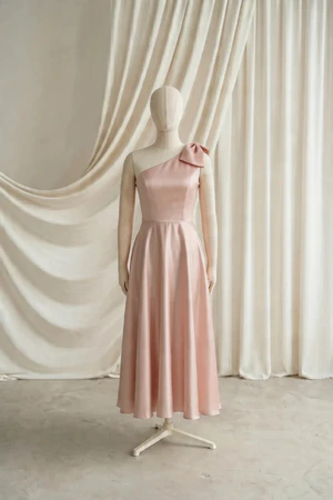 Mara junior bridesmaid dress by TH&TH in Blush Pink, full-length front view