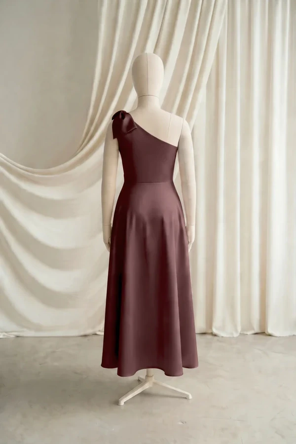 Mara Junior Bridesmaid Dress by TH&TH – Brown – Chocolate Brown – Back Mara junior bridesmaid dress by TH&TH in Chocolate Brown, full-length back view