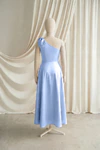 Mara junior bridesmaid dress by TH&TH in Dusty Blue, full-length back view