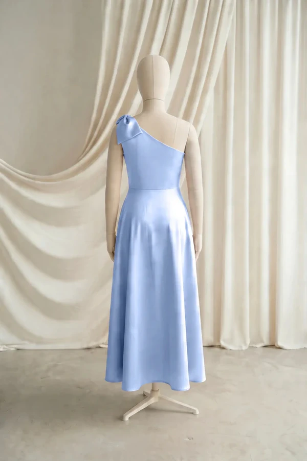 Mara Junior Bridesmaid Dress by TH&TH – Blue – Dusty Blue – Back Mara junior bridesmaid dress by TH&TH in Dusty Blue, full-length back view