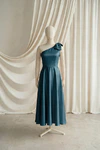 Mara junior bridesmaid dress by TH&TH in Emerald Dawn, full-length front view