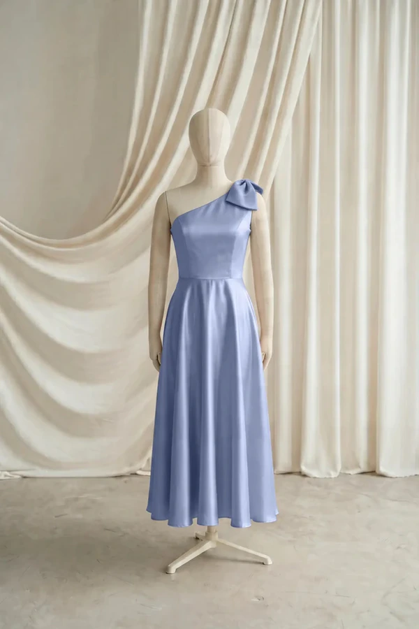 Mara Junior Bridesmaid Dress by TH&TH – Blue – French Blue – Front Mara junior bridesmaid dress by TH&TH in French Blue, full-length front view