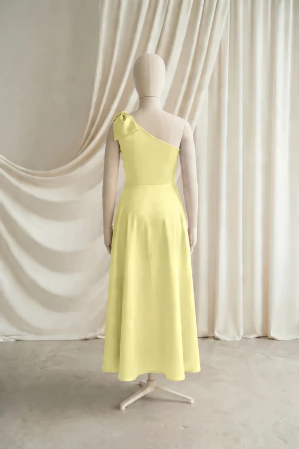 Mara Junior Bridesmaid Dress by TH&TH – Yellow – Limoncello – Back Mara junior bridesmaid dress by TH&TH in Limoncello, full-length back view