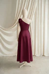 Mara junior bridesmaid dress by TH&TH in Merlot, full-length back view