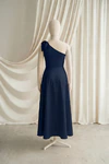 Mara junior bridesmaid dress by TH&TH in Navy, full-length back view