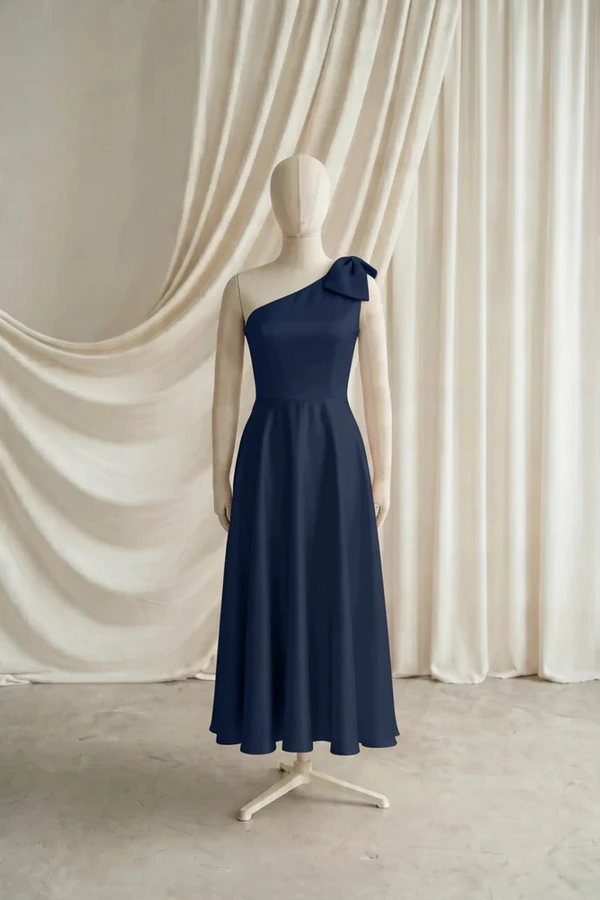 Mara Junior Bridesmaid Dress by TH&TH – Navy – Navy – Front Mara junior bridesmaid dress by TH&TH in Navy, full-length front view