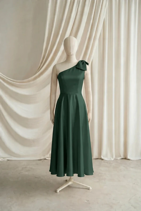 Mara Junior Bridesmaid Dress by TH&TH – Green – Olive Grove – Front Mara junior bridesmaid dress by TH&TH in Olive Grove, full-length front view