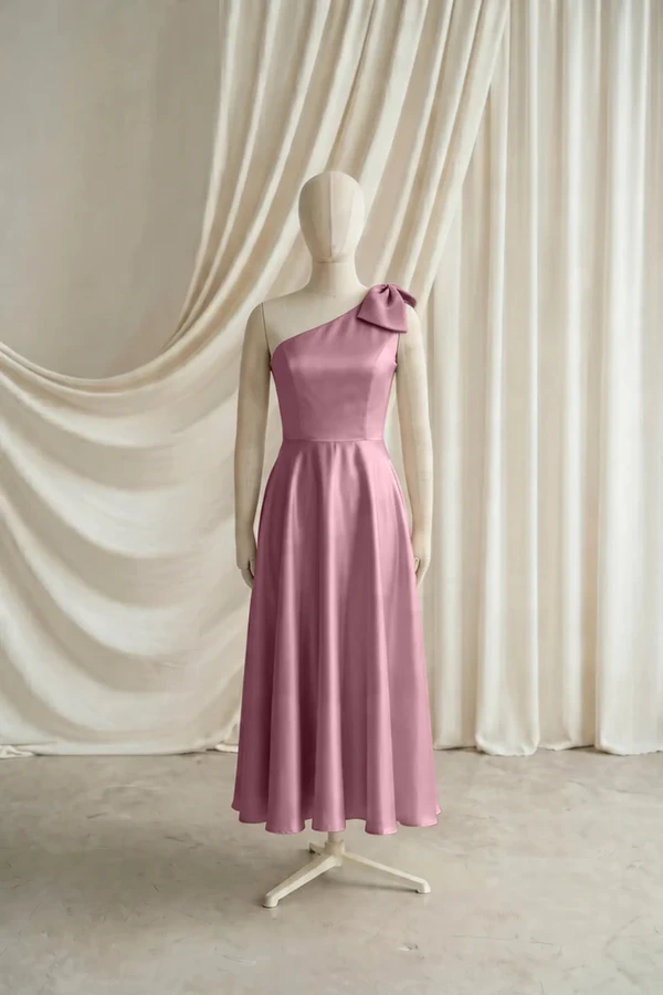 Mara Junior Bridesmaid Dress by TH&TH – Pink – Rose Pink – Front Mara junior bridesmaid dress by TH&TH in Rose Pink, full-length front view
