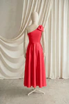 Mara junior bridesmaid dress by TH&TH in Ruby, full-length back view