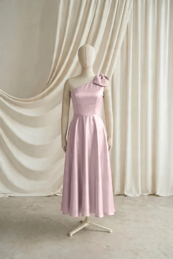 Mara Junior Bridesmaid Dress by TH&TH – Pink – Smoked Blush – Front Mara junior bridesmaid dress by TH&TH in Smoked Blush, full-length front view