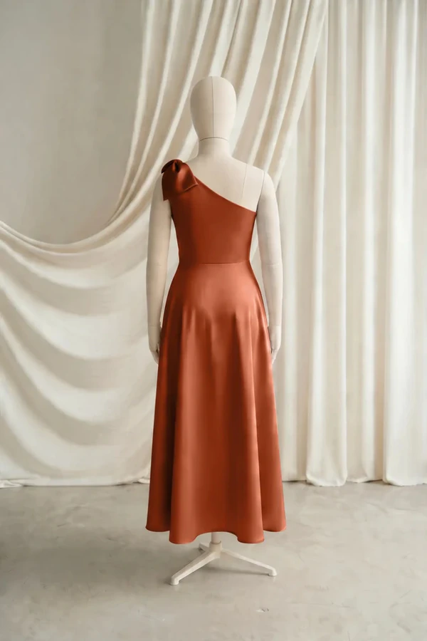 Mara Junior Bridesmaid Dress by TH&TH – Orange – Terracotta – Back Mara junior bridesmaid dress by TH&TH in Terracotta, full-length back view
