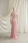 Blush Pink Nala junior bridesmaid dress by TH&TH, satin boat neck, back view