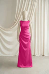 Cerise Nala junior bridesmaid dress by TH&TH, satin boat neck, front view