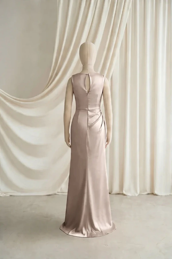 Nala Junior Bridesmaid Dress by TH&TH – Champagne – Champagne Sky – Back Nala junior bridesmaid dress by TH&TH in Champagne Sky, full-length back view