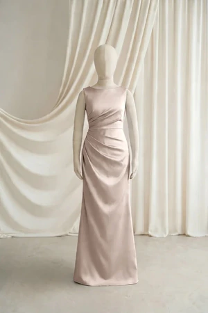 Nala junior bridesmaid dress by TH&TH in Champagne Sky, full-length front view