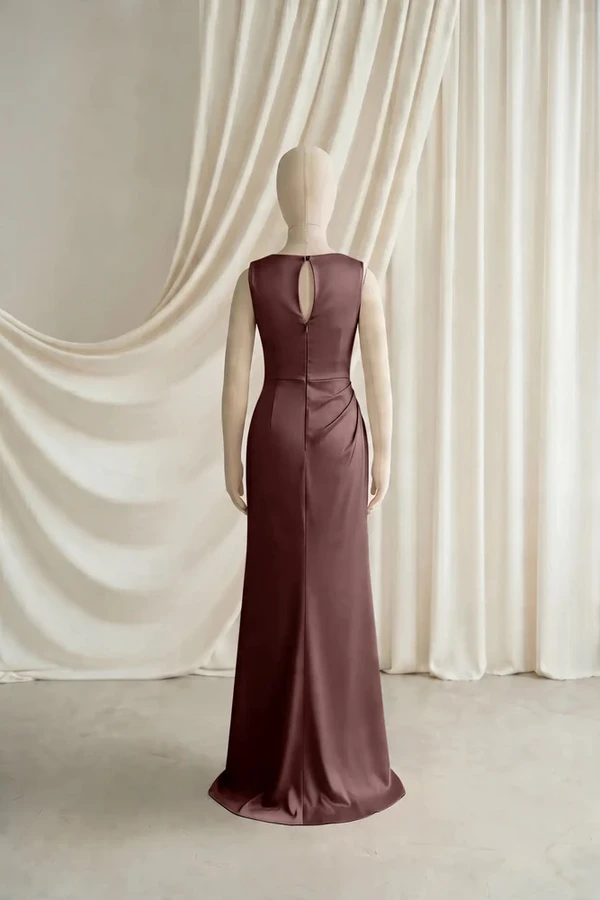 Nala Junior Bridesmaid Dress by TH&TH – Brown – Chocolate Brown – Back Nala junior bridesmaid dress by TH&TH in Chocolate Brown, full-length back view