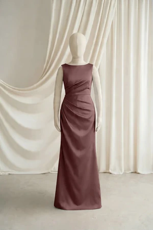 Nala junior bridesmaid dress by TH&TH in Chocolate Brown, full-length front view