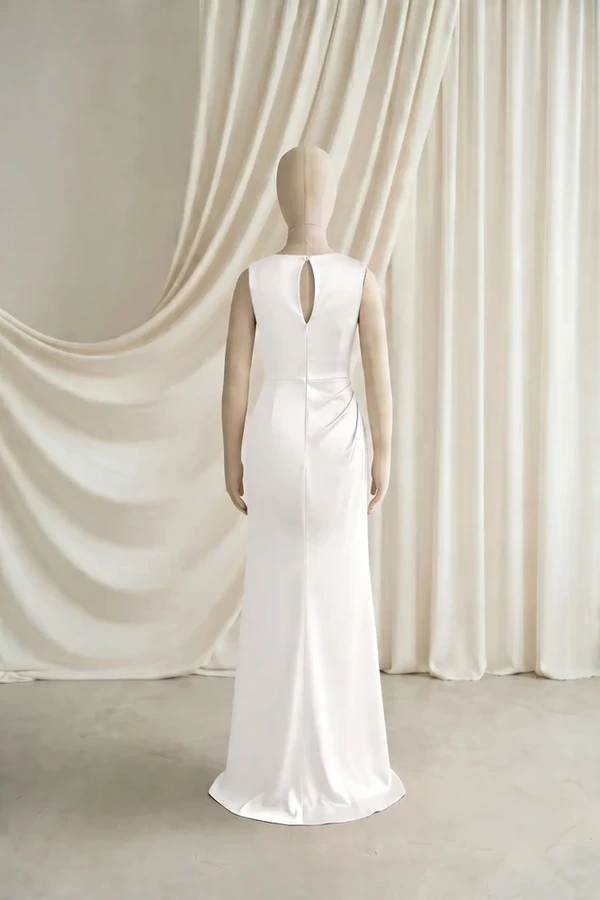Nala Junior Bridesmaid Dress by TH&TH – Neutral – Ivory – Back Nala junior bridesmaid dress by TH&TH in Ivory, full-length back view
