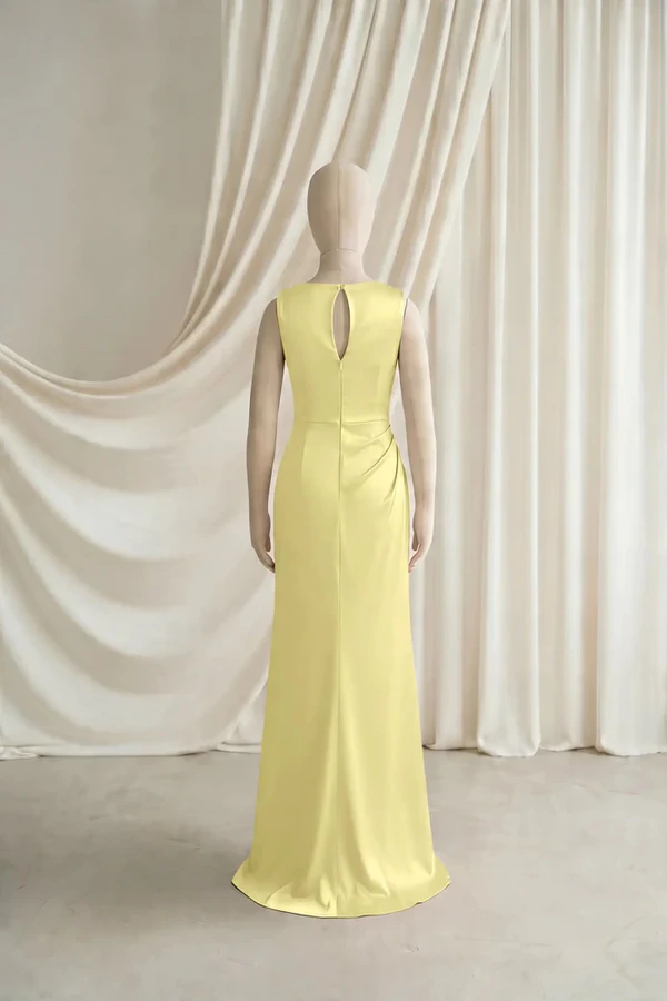 Nala Junior Bridesmaid Dress by TH&TH – Yellow – Limoncello – Back Nala junior bridesmaid dress by TH&TH in Limoncello, full-length back view
