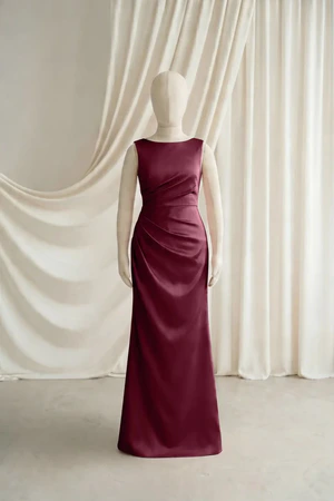 Nala junior bridesmaid dress by TH&TH in Merlot, full-length front view