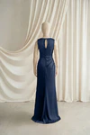 Nala junior bridesmaid dress by TH&TH in Navy, full-length back view