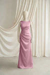 Rose Pink Nala junior bridesmaid dress by TH&TH, satin boat neck, front view