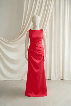 Nala junior bridesmaid dress by TH&TH in Ruby, full-length front view