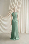 Sage Green Nala junior bridesmaid dress by TH&TH, satin boat neck, back view