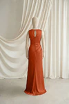 Nala junior bridesmaid dress by TH&TH in Terracotta, full-length back view
