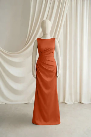 Nala junior bridesmaid dress by TH&TH in Terracotta, full-length front view