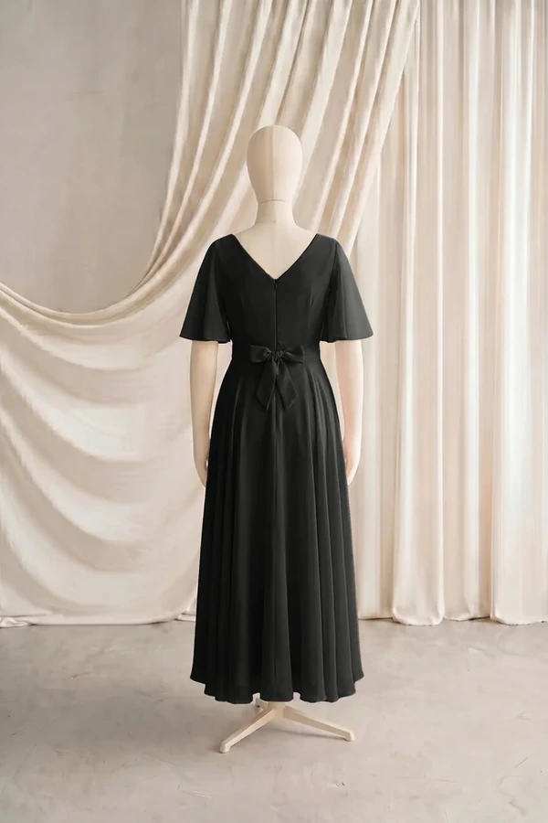 Phoebe Junior Bridesmaid Dress by TH&TH – Black – Black – Back Phoebe junior bridesmaid dress by TH&TH in Black, full-length back view